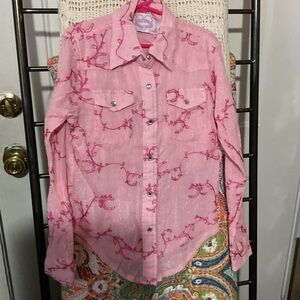 Cowgirl Hardware pink embroidered girls western shirt Small